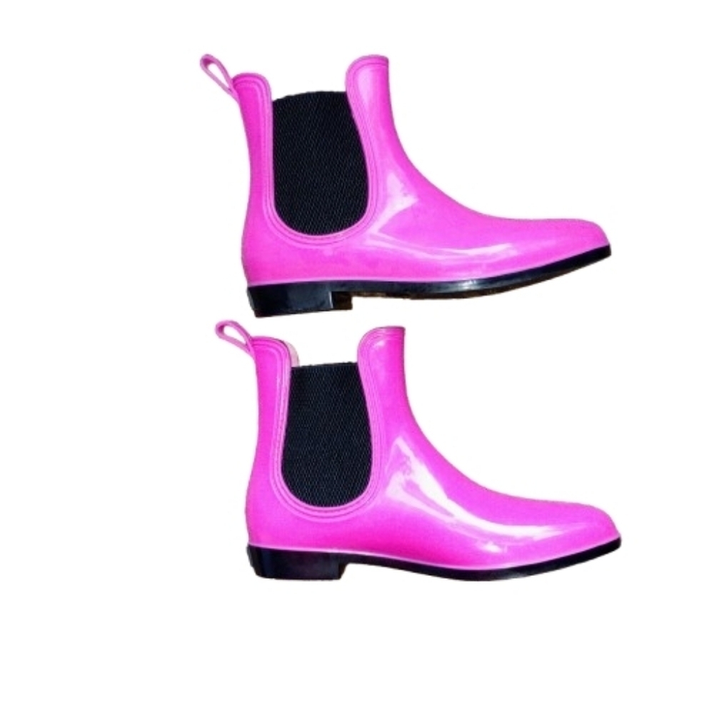 Seven Pink Rain Boots Size 8 Glossy Ankle Chelsea New‎ Insoles